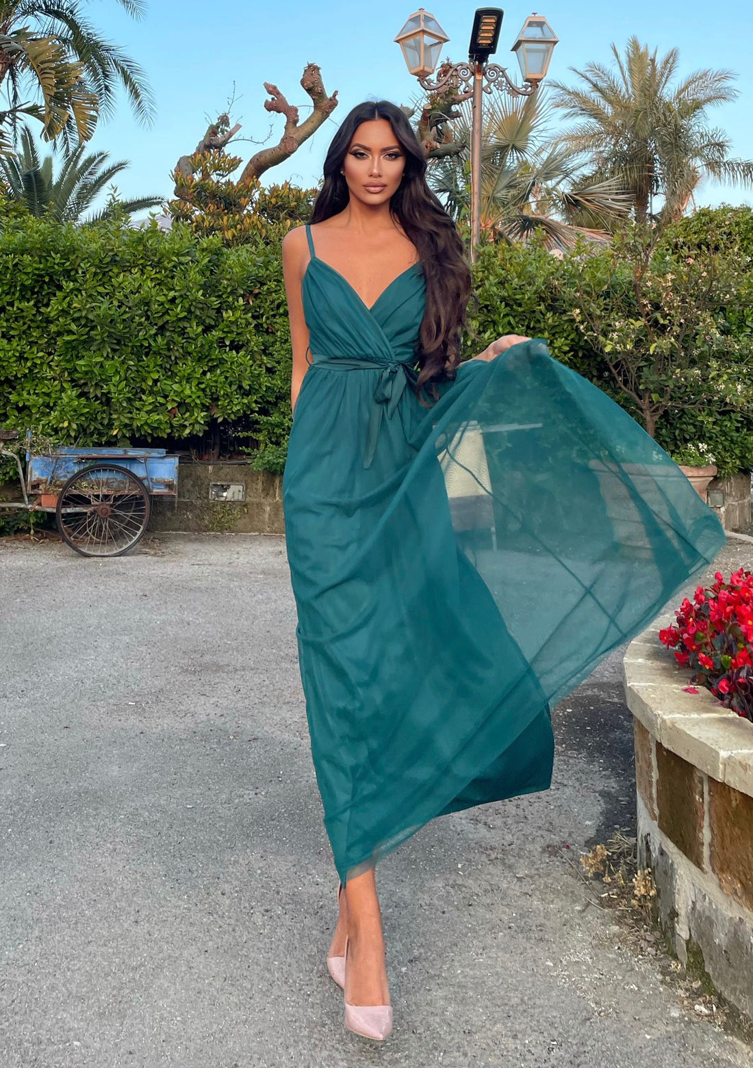 Abito lungo in tulle petrolio - R.a. Boutique 