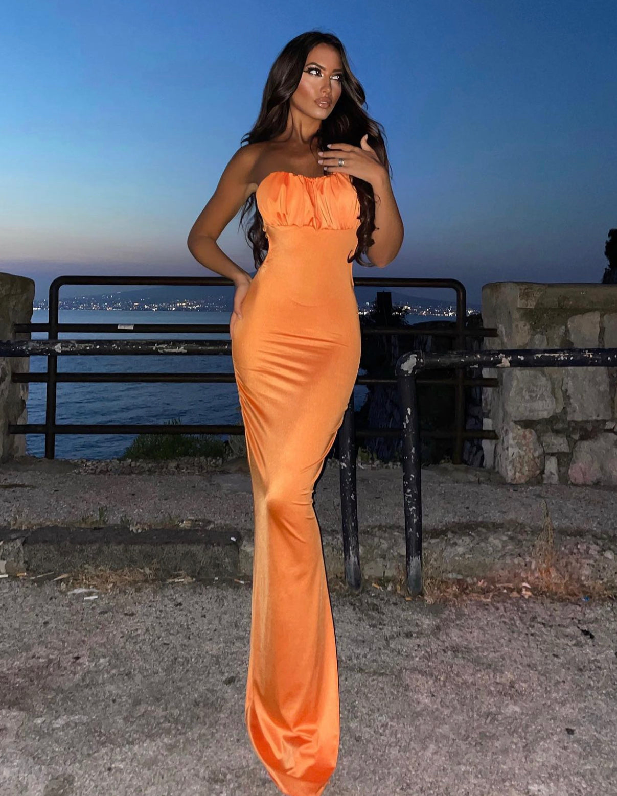 Abito lungo push up pesca - R.a. Boutique 