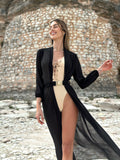 Pareo/ kimono nero con cintura oro - R.a. Boutique 