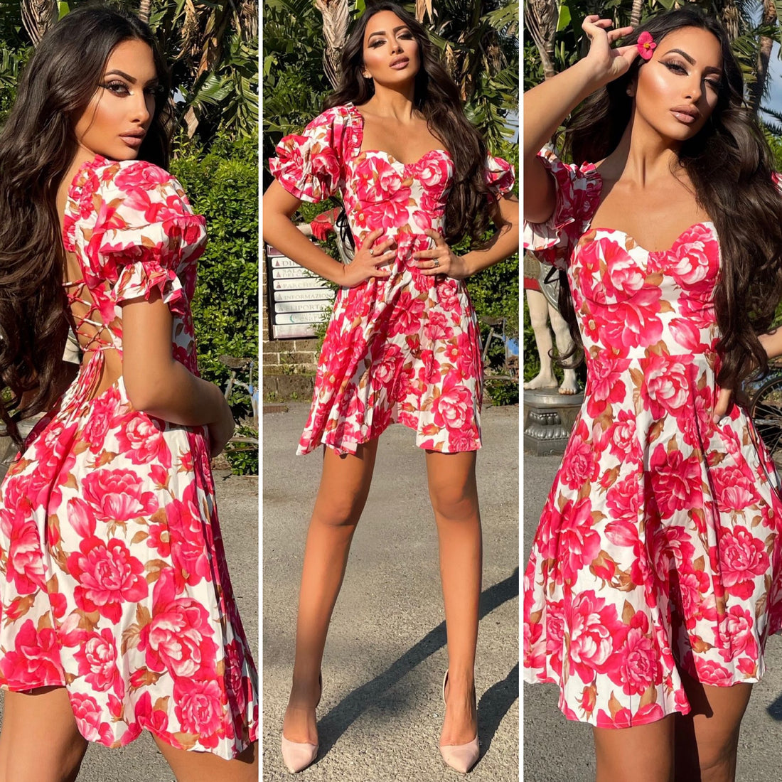 Abito corto a fiori schiena incrociata - R.a. Boutique 