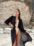 Pareo/ kimono nero con cintura oro - R.a. Boutique 