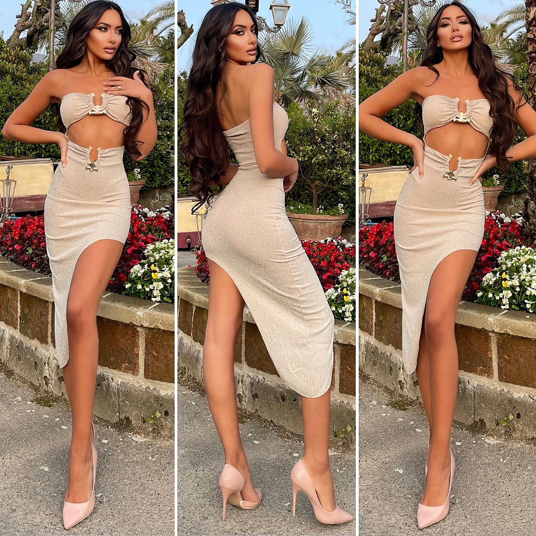 Abito midi in lurex oro - R.a. Boutique 