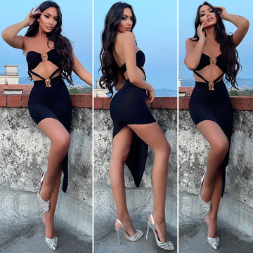 Abito nero con anelli oro - R.a. Boutique 