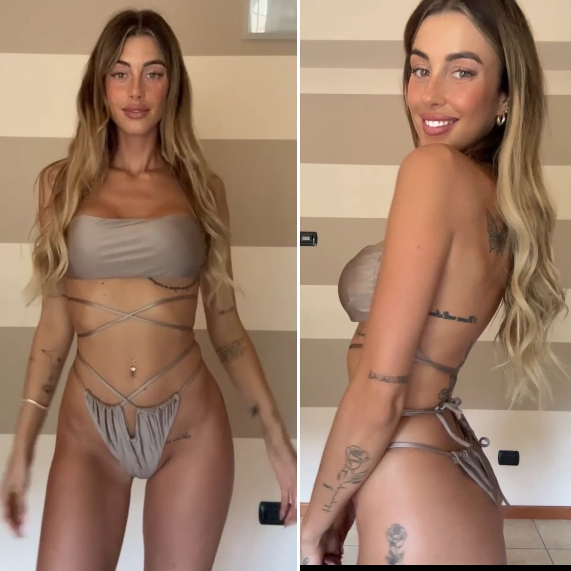 Bikini a fascia lacci regolabili taupe - R.a. Boutique 