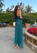 Abito lungo in tulle petrolio - R.a. Boutique 