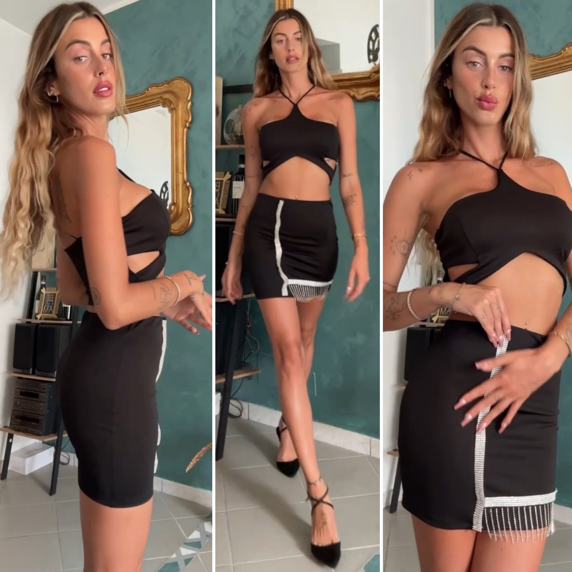 Completo nero con strass - R.a. Boutique 