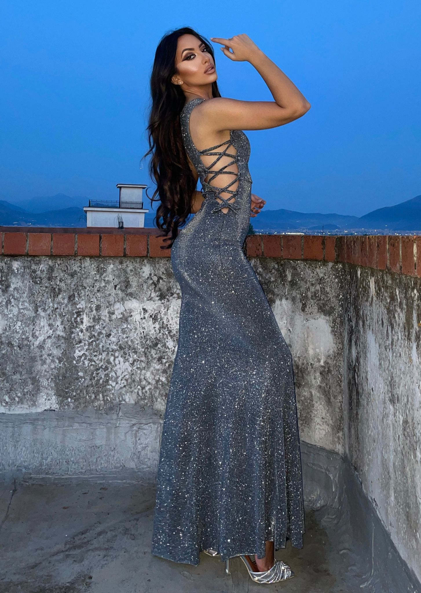 Abito a sirena glitter argento - R.a. Boutique 