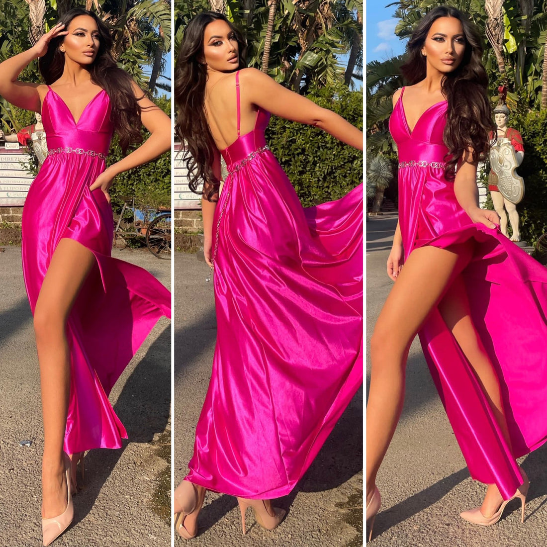 Abito Fuxia con maxi spacco - R.a. Boutique 