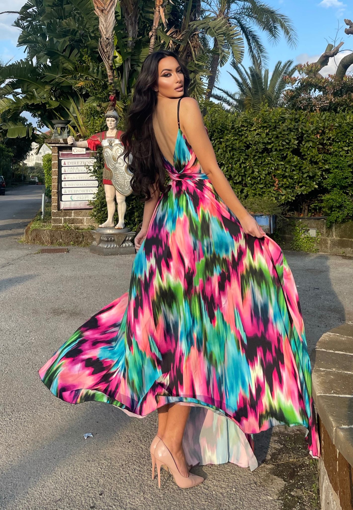 Abito lungo con doppio spacco multicolor - R.a. Boutique 