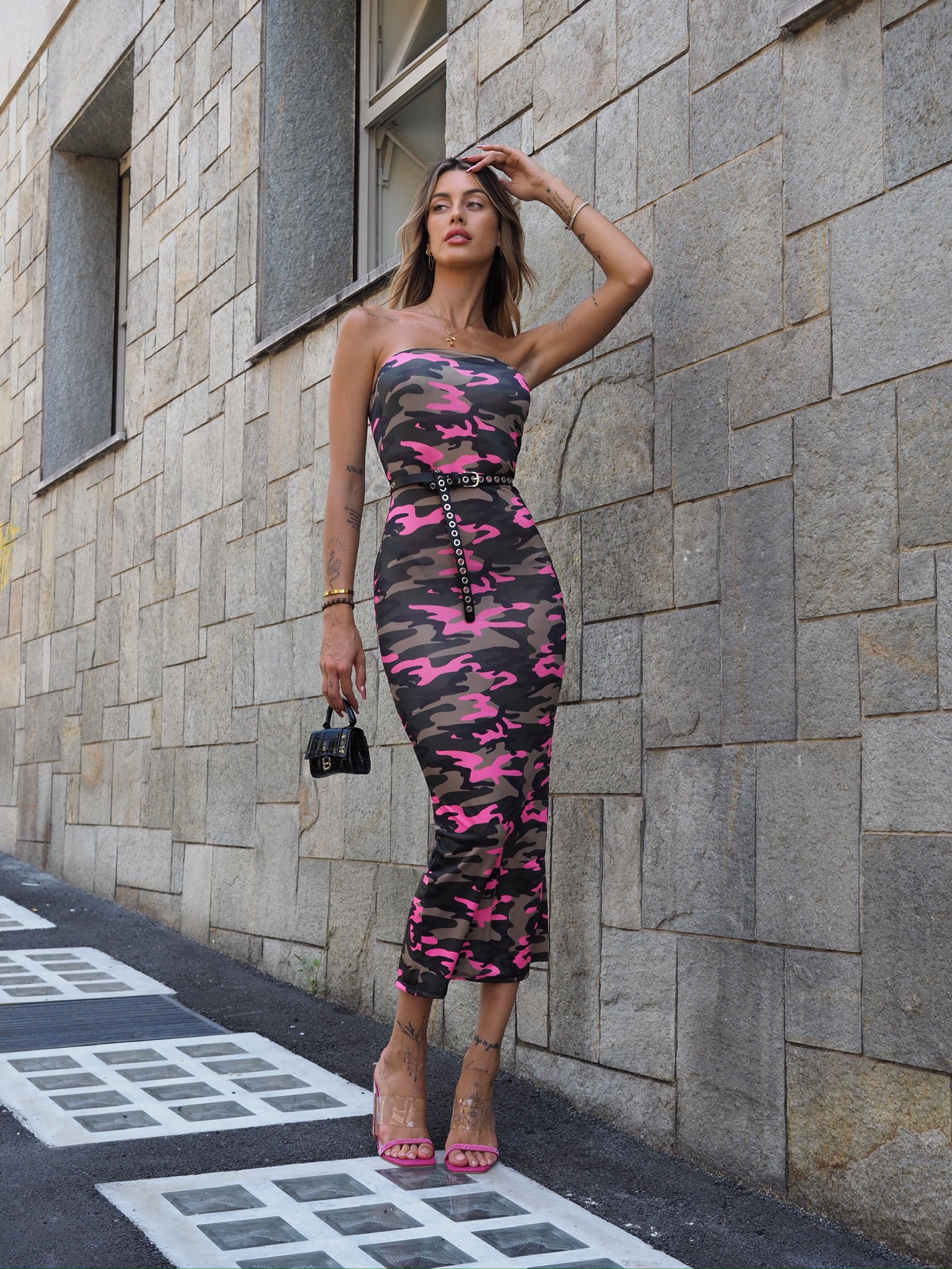 Abito a fascia military Fuxia - R.a. Boutique 