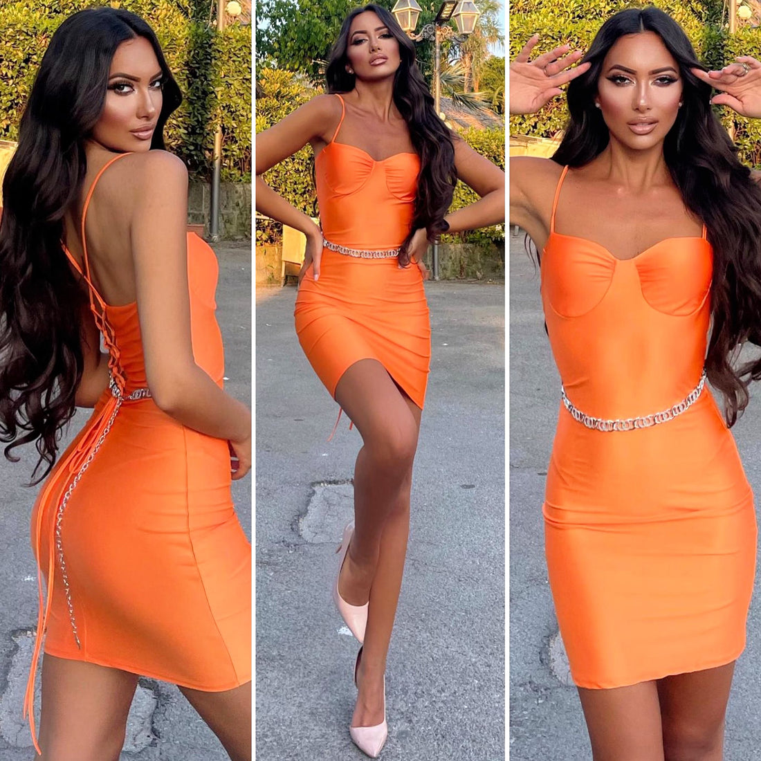 Abito arancio schiena incrociata - R.a. Boutique 