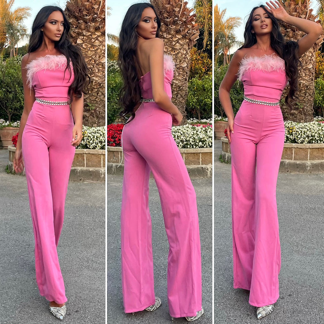 Tuta con piume rosa - R.a. Boutique 