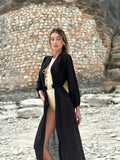 Pareo/ kimono nero con cintura oro - R.a. Boutique 