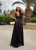 Abito in raso lungo con maxi gonna Nero - R.a. Boutique 