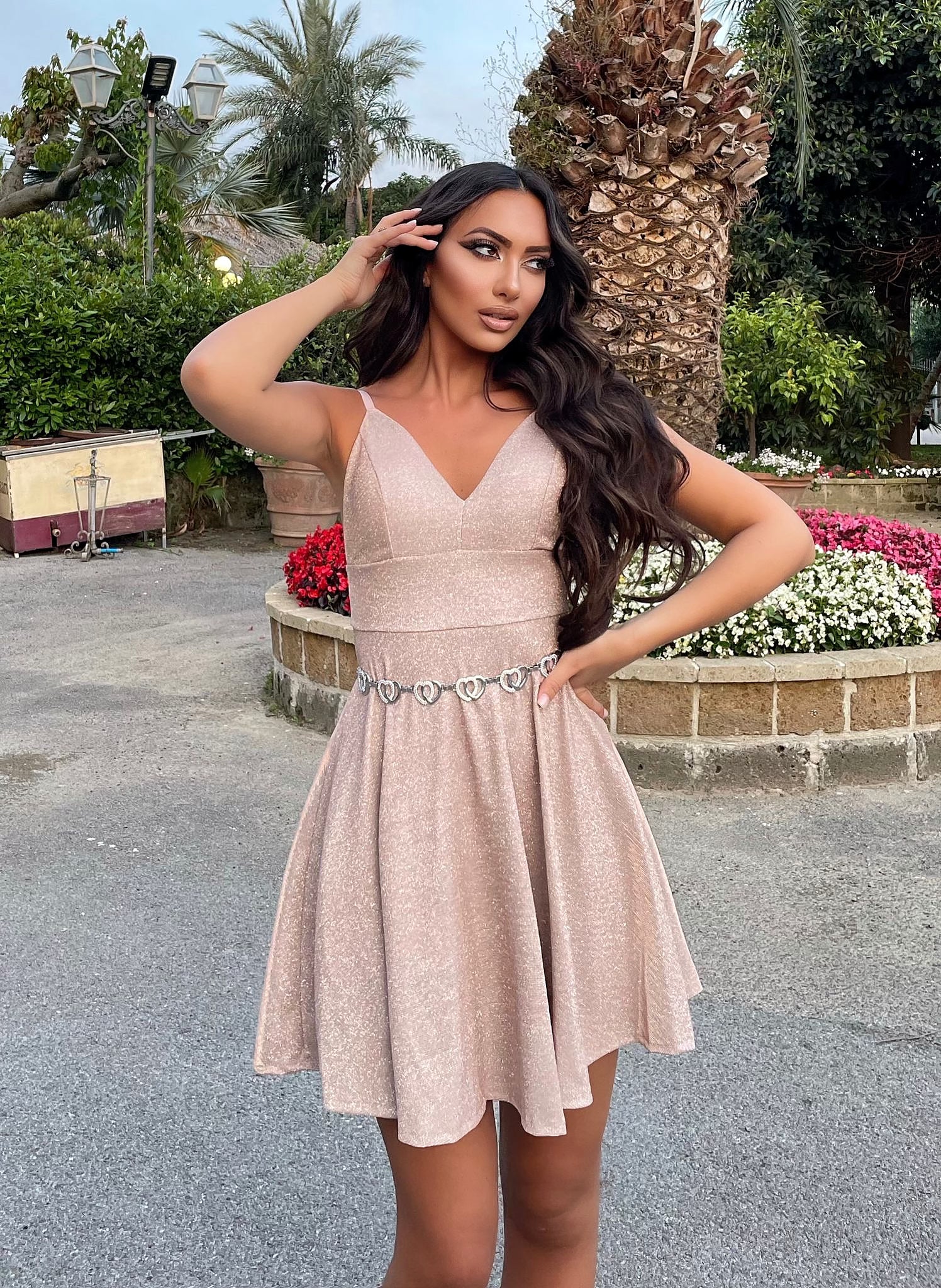 Abito corto glitter cipria - R.a. Boutique 