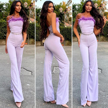 Tuta con piume lilla - R.a. Boutique 