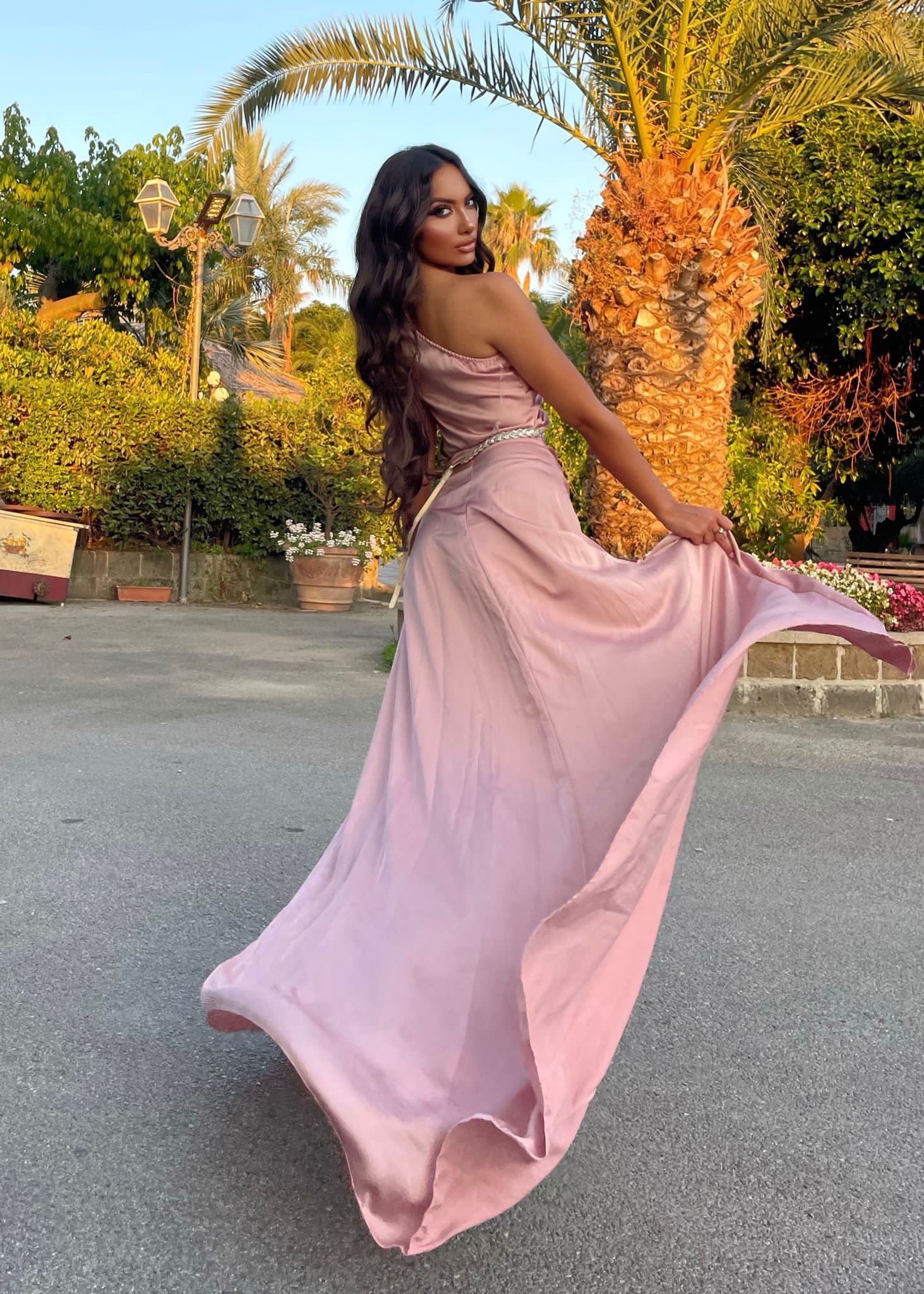 Abito impero monospalla cipria - R.a. Boutique 