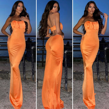 Abito lungo push up pesca - R.a. Boutique 