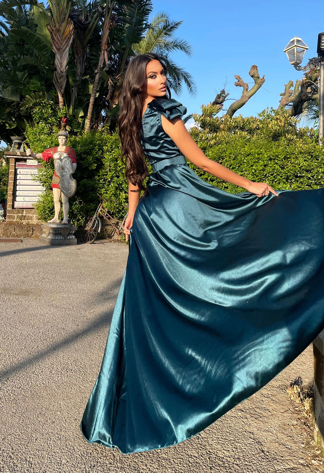 Abito petrolio con fiocco e maxi gonna - R.a. Boutique 