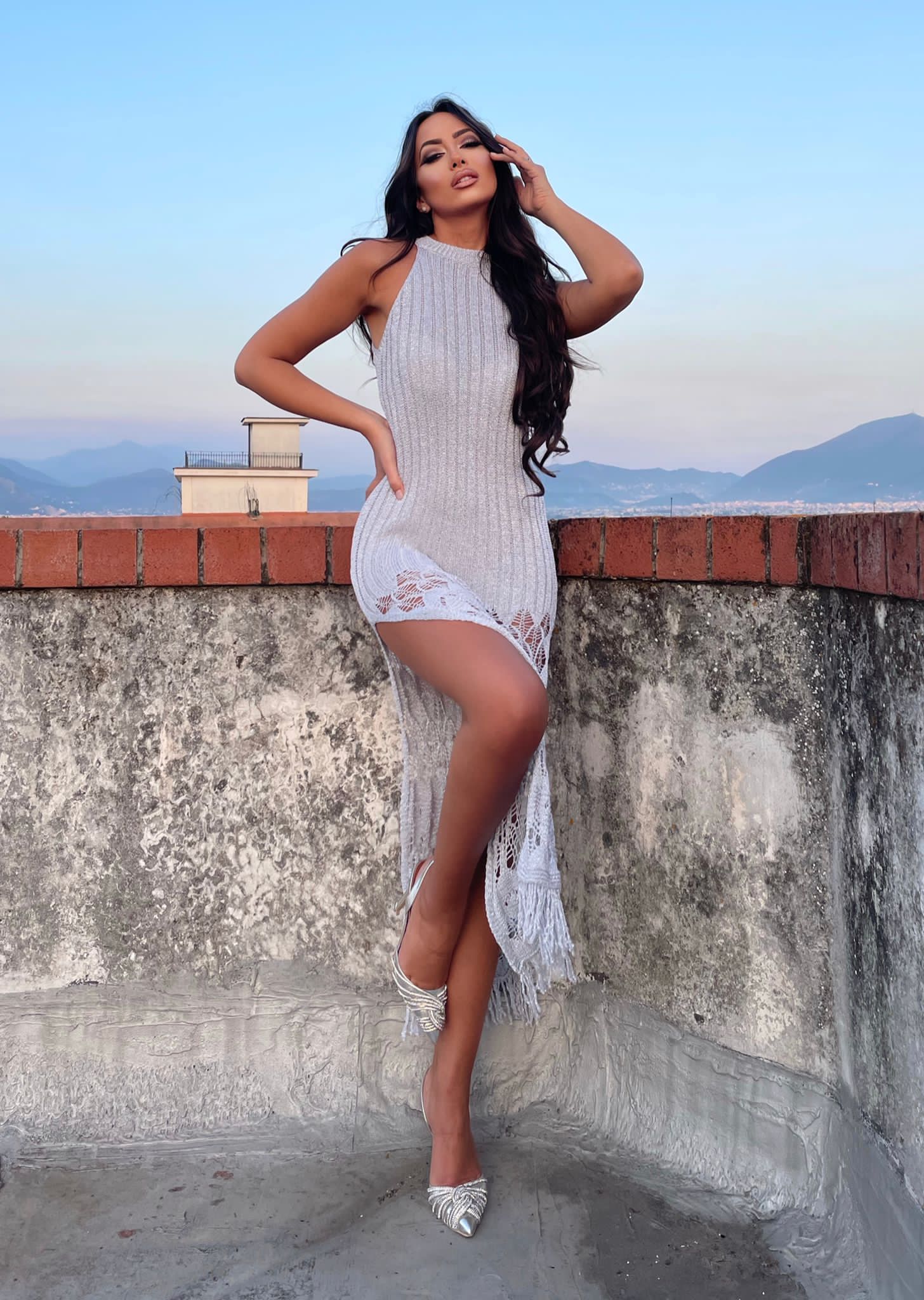 Abito lurex argento con frange - R.a. Boutique 