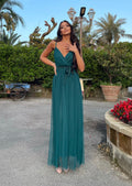 Abito lungo in tulle petrolio - R.a. Boutique 