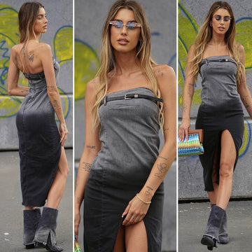 Abito midi in jeans con cintura - R.a. Boutique 