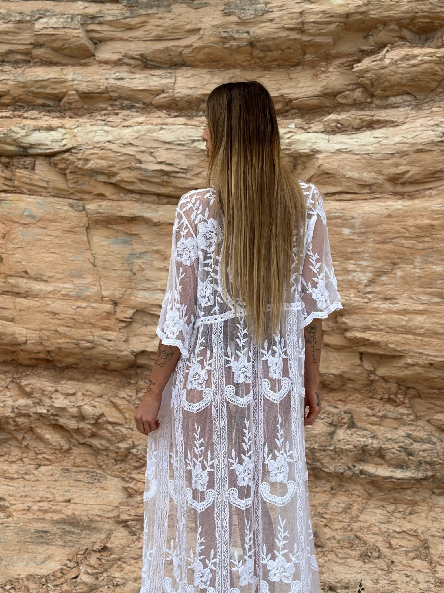 Pareo/długie kimono z czarnej koronki - Main Image