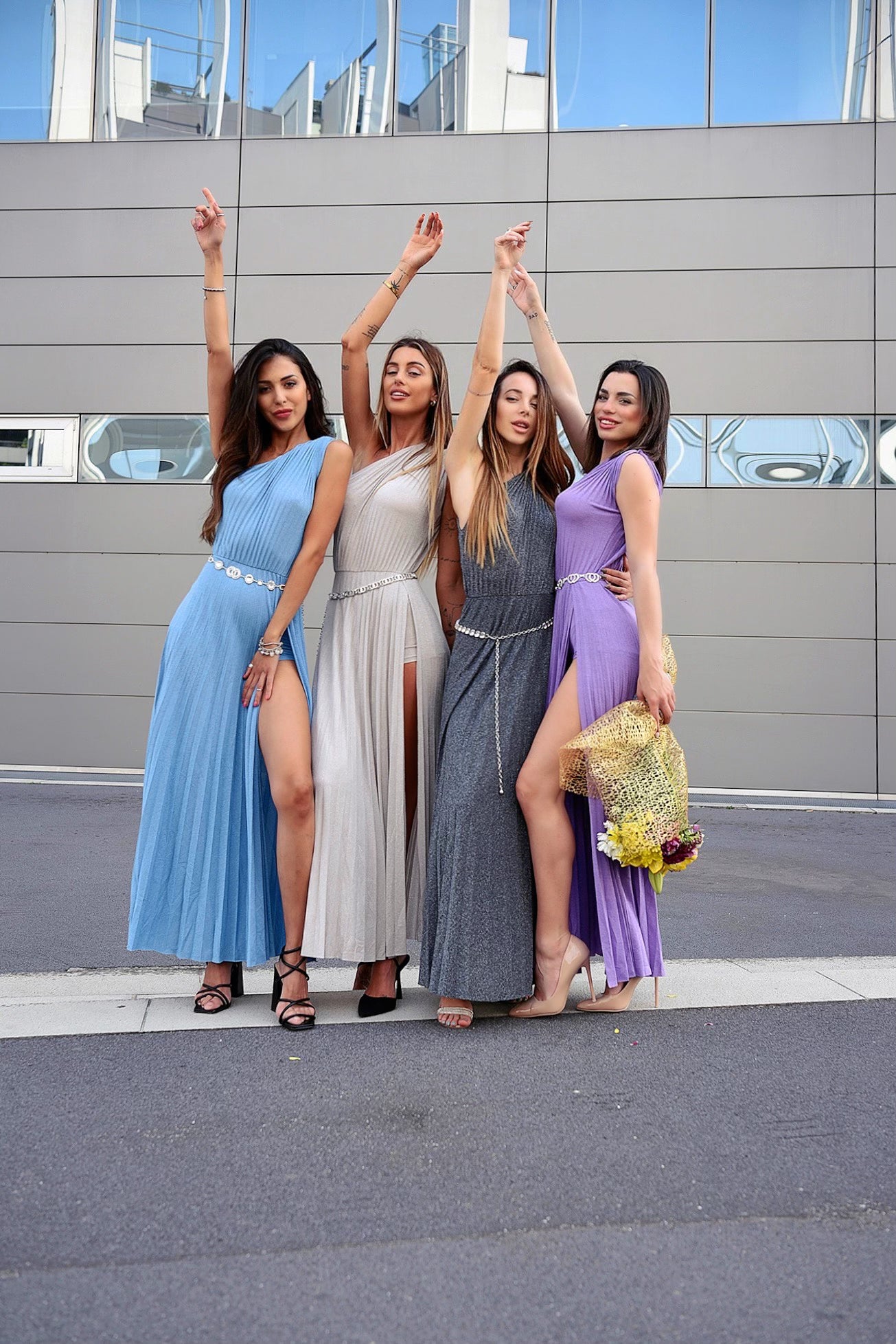 Abito monospalla glitter nero argento - R.a. Boutique 