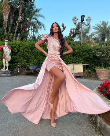 Abito rosa con fiocco e maxi gonna - R.a. Boutique 