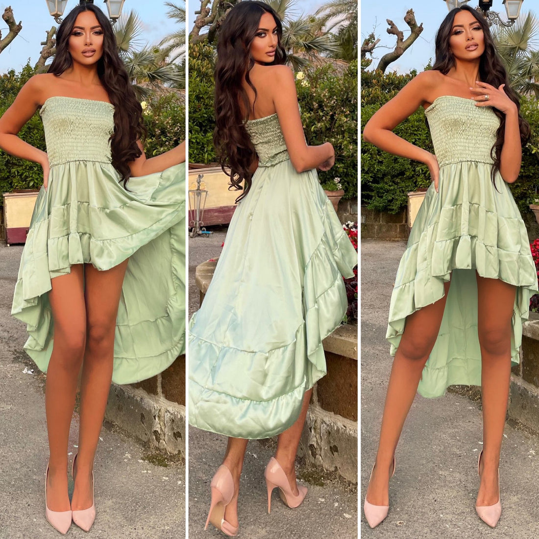 Abito Verdeacqua con gonna asimmetrica - R.a. Boutique 