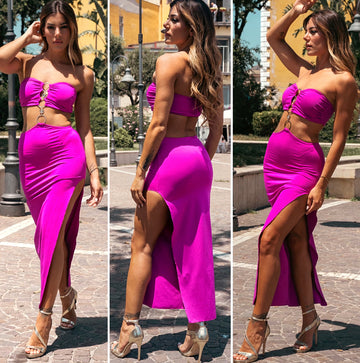 Abito a fascia con dettaglio gioiello peonia - R.a. Boutique 