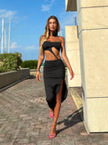 Abito midi Nero con rosa - R.a. Boutique 