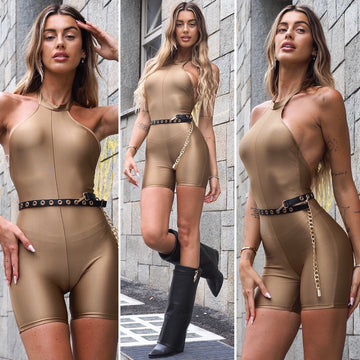 Tutina a girocollo schiena aperta bronzo - R.a. Boutique 