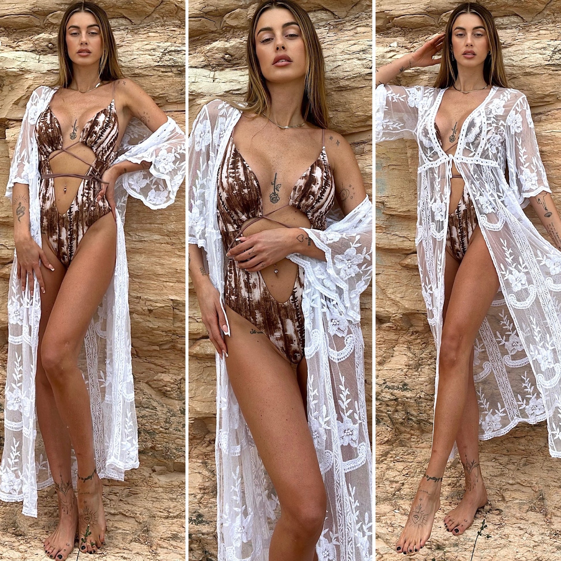 Pareo/kimono lungo in pizzo bianco - R.a. Boutique 