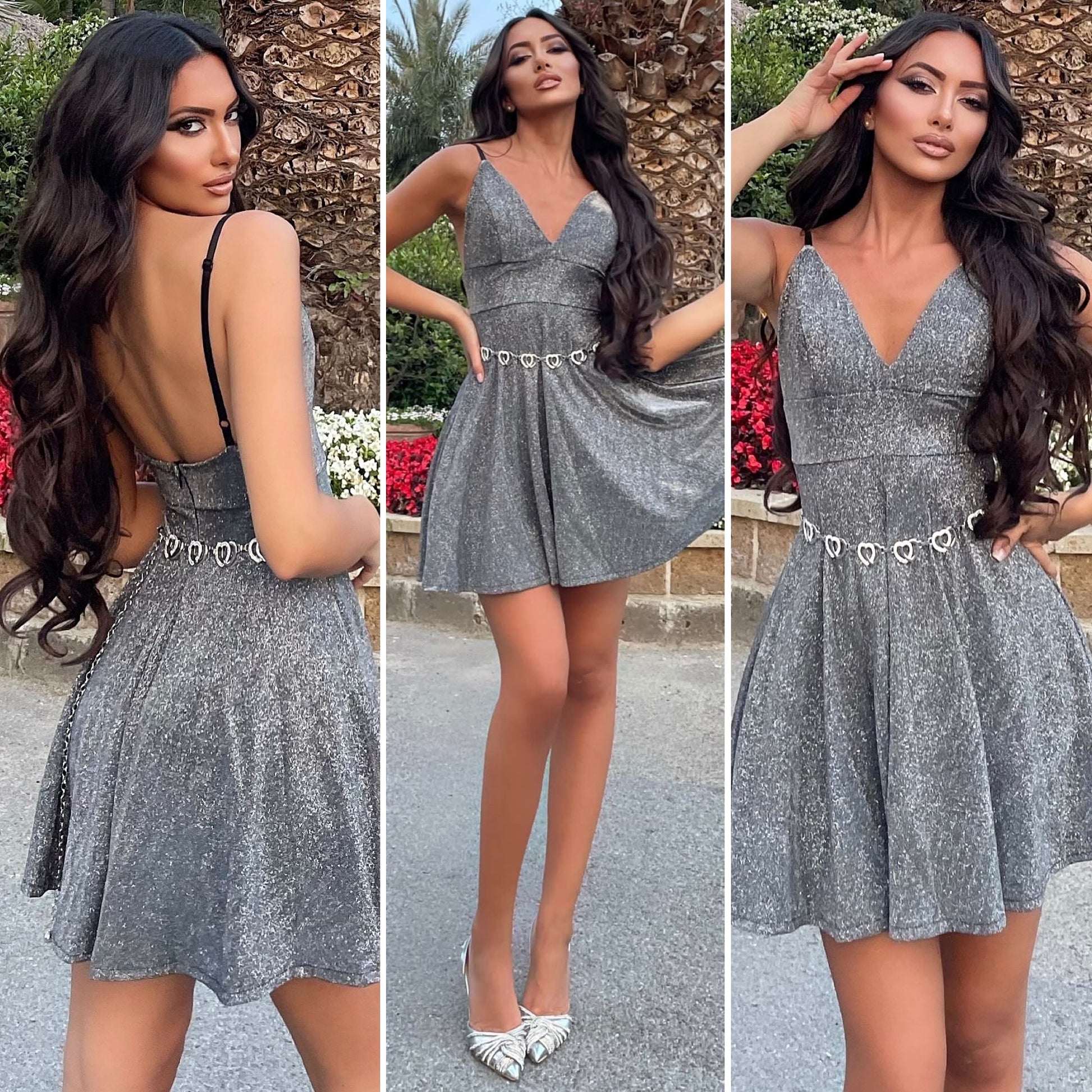 Abito corto glitter argento - R.a. Boutique 