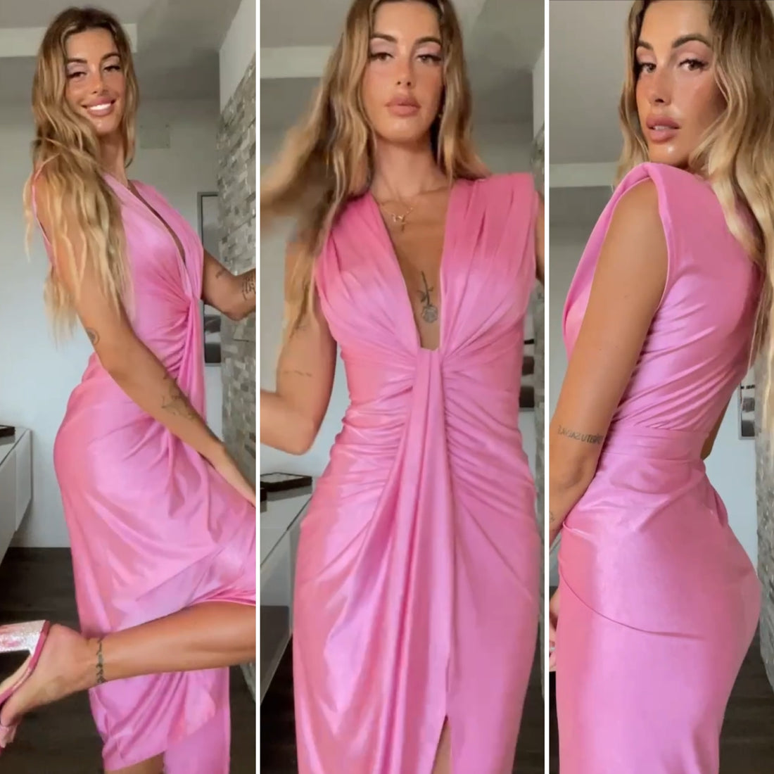 Abito rosa midi con scollo a V - R.a. Boutique 