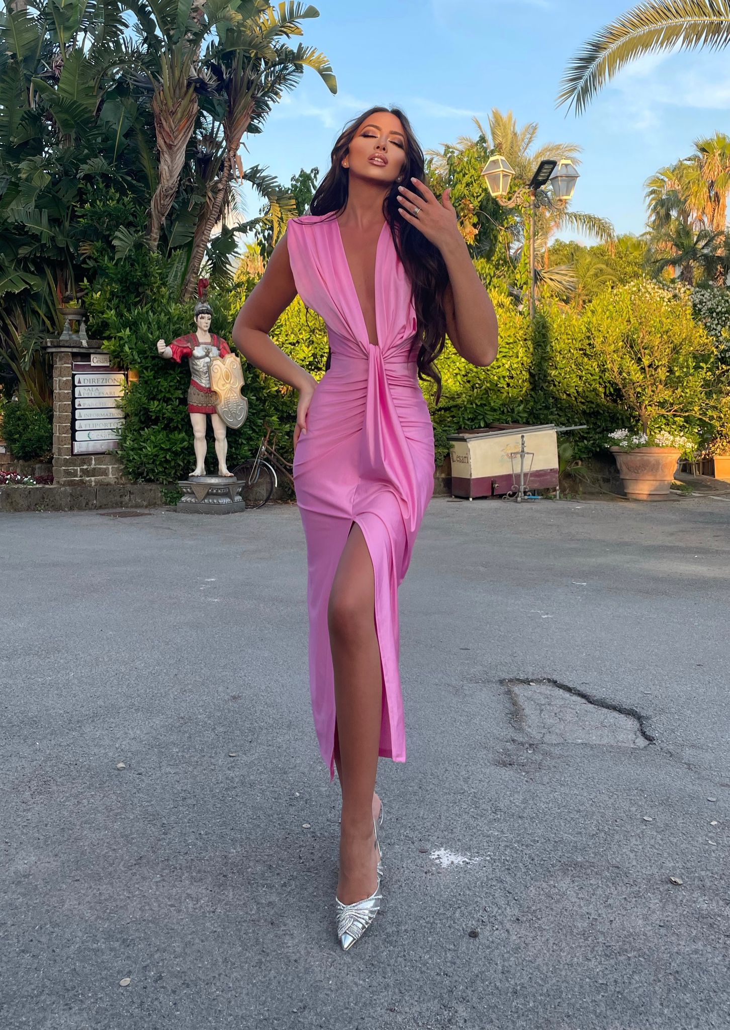 Abito rosa midi con scollo a V - R.a. Boutique 