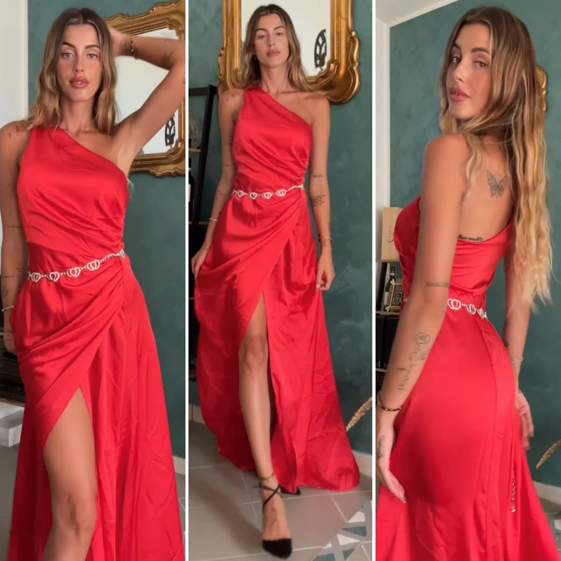 Abito impero monospalla rosso - R.a. Boutique 