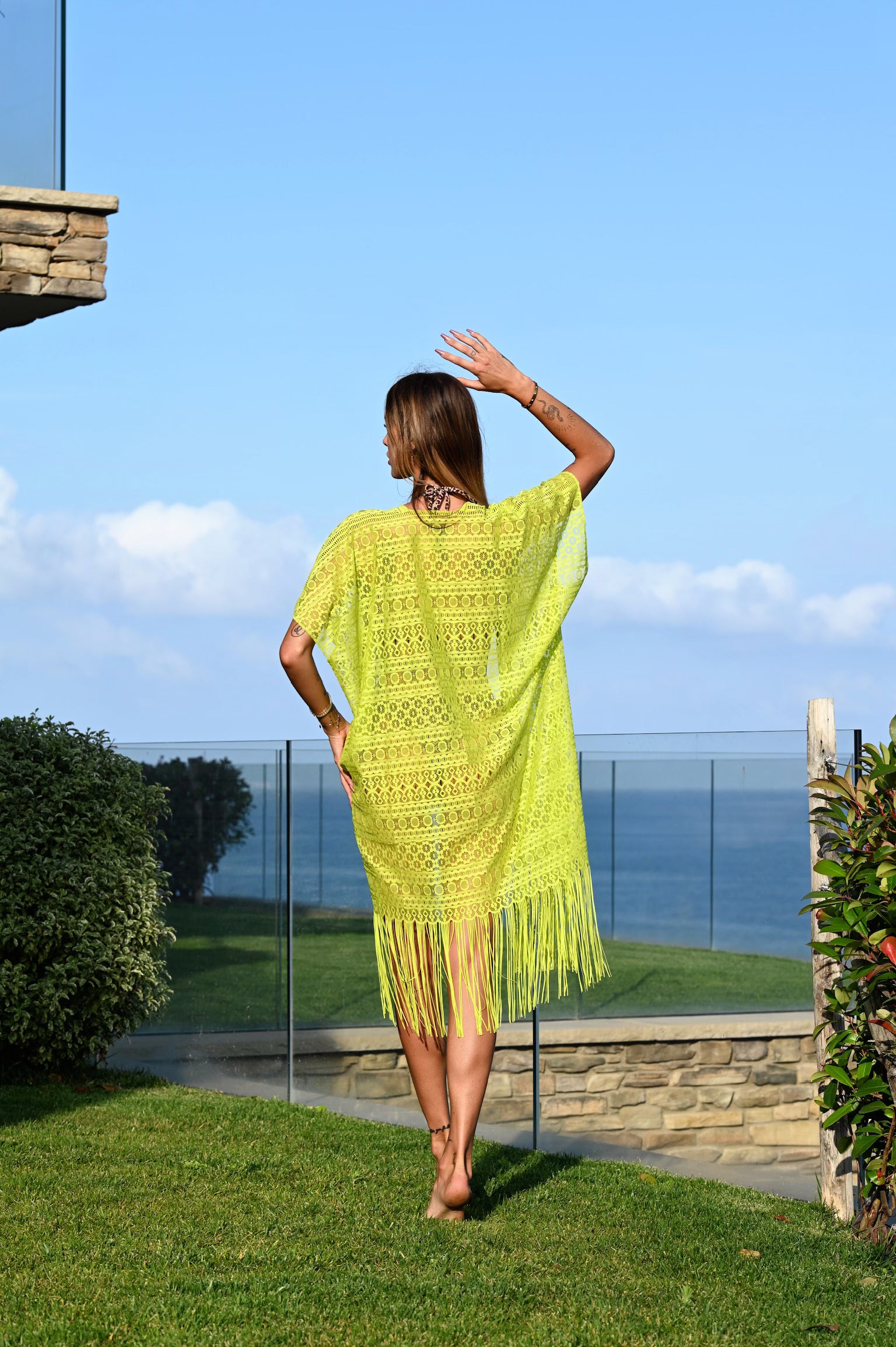Pareo lime  con frange e pizzo - R.a. Boutique 