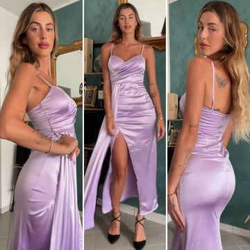 Abito in raso lilla con drappeggio - R.a. Boutique 