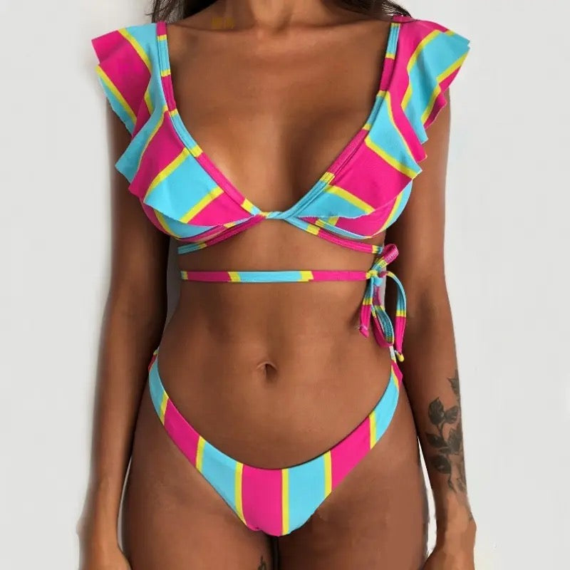 Bikini a righe  Formentera celeste e Fuxia - R.a. Boutique 