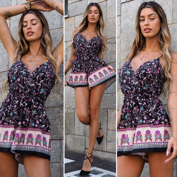 Tutina a fiori nera fuxia - R.a. Boutique 