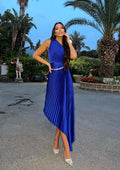 Abito plissè asimmetrica blu elettrico - R.a. Boutique 