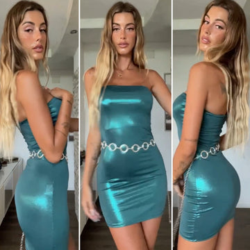 Abito corto petrolio con collarino - R.a. Boutique 