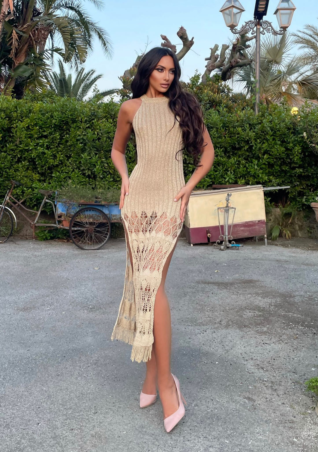 Abito lurex oro con frange - R.a. Boutique 