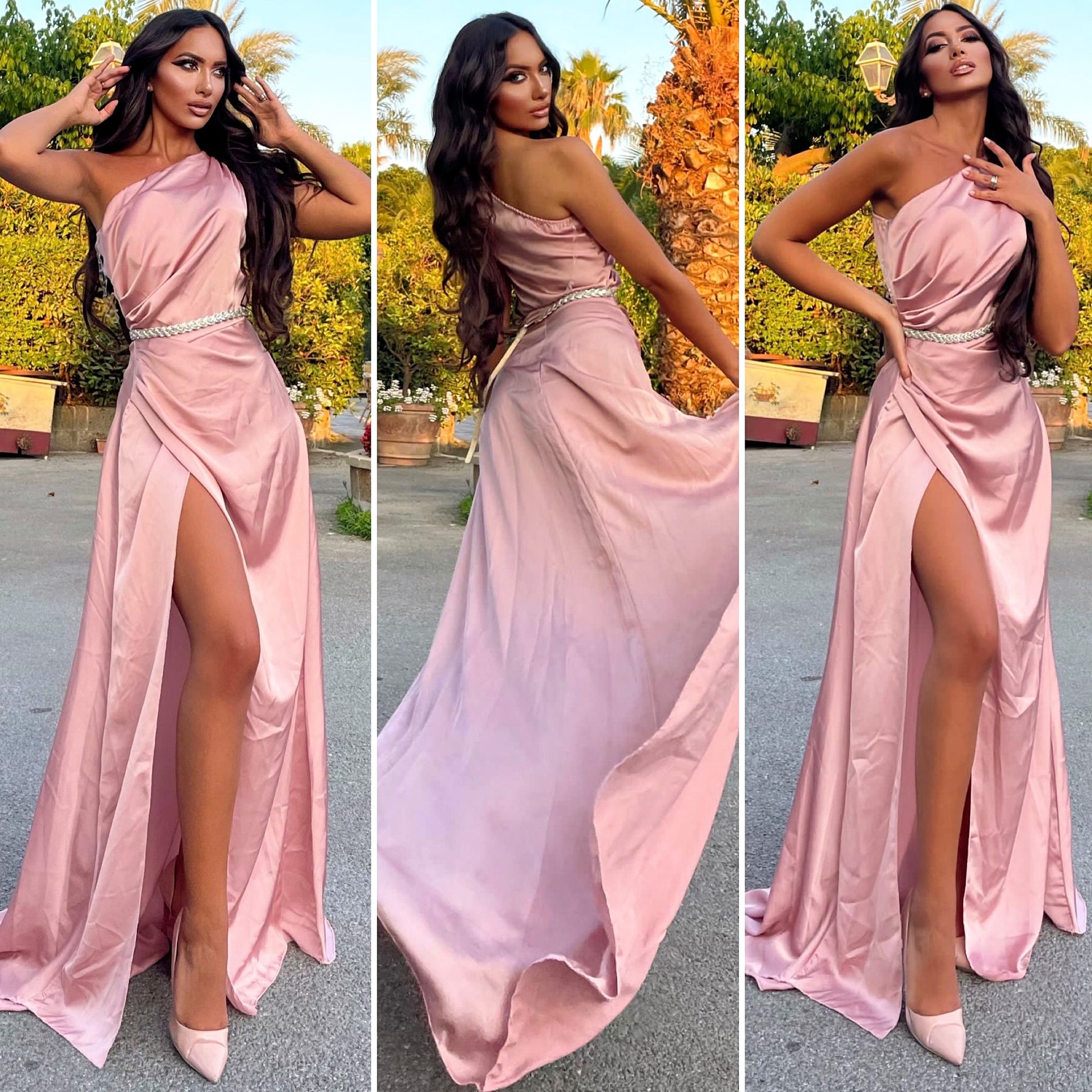 Abito impero monospalla cipria - R.a. Boutique 