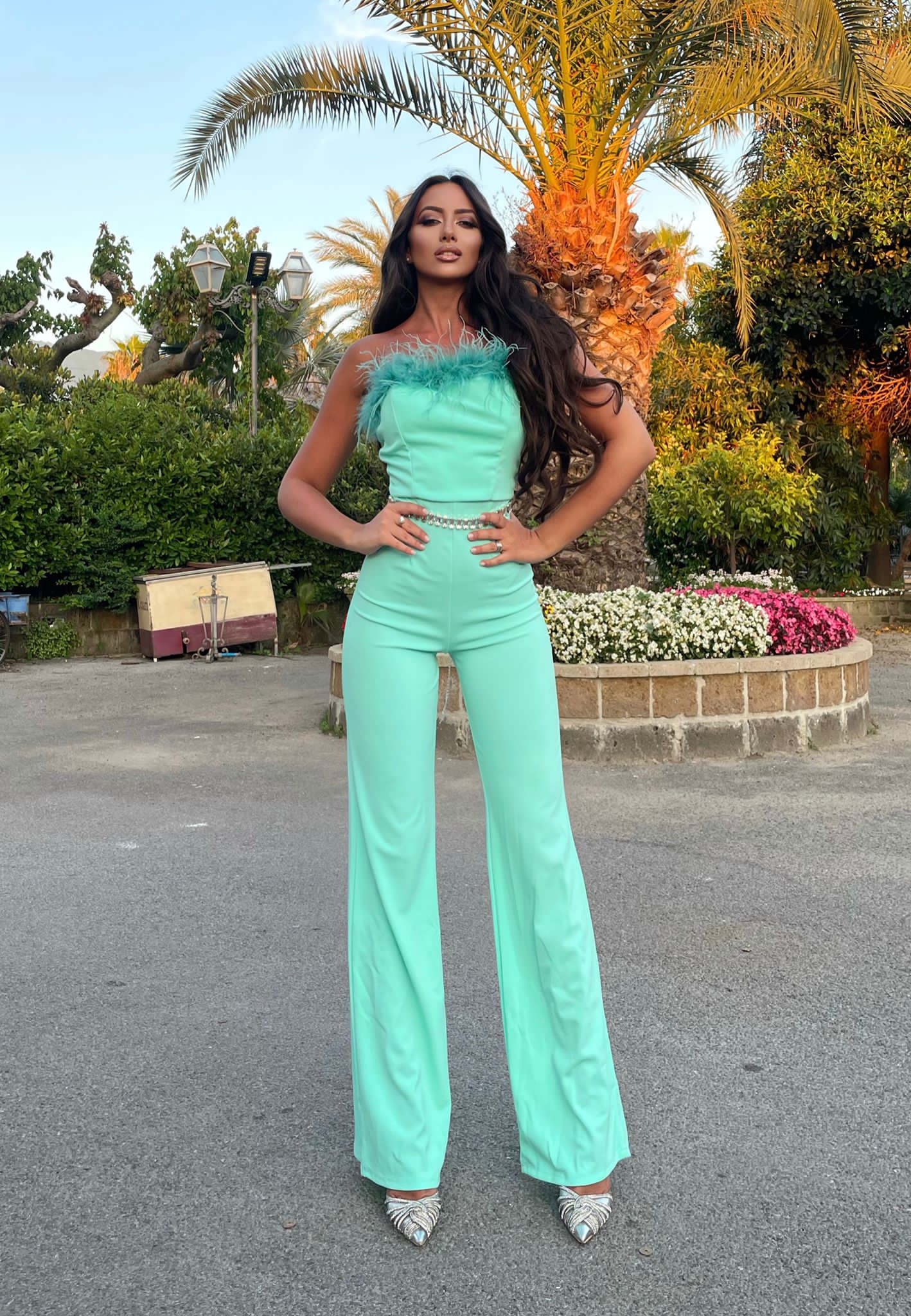 Tuta con piume Verdeacqua - R.a. Boutique 