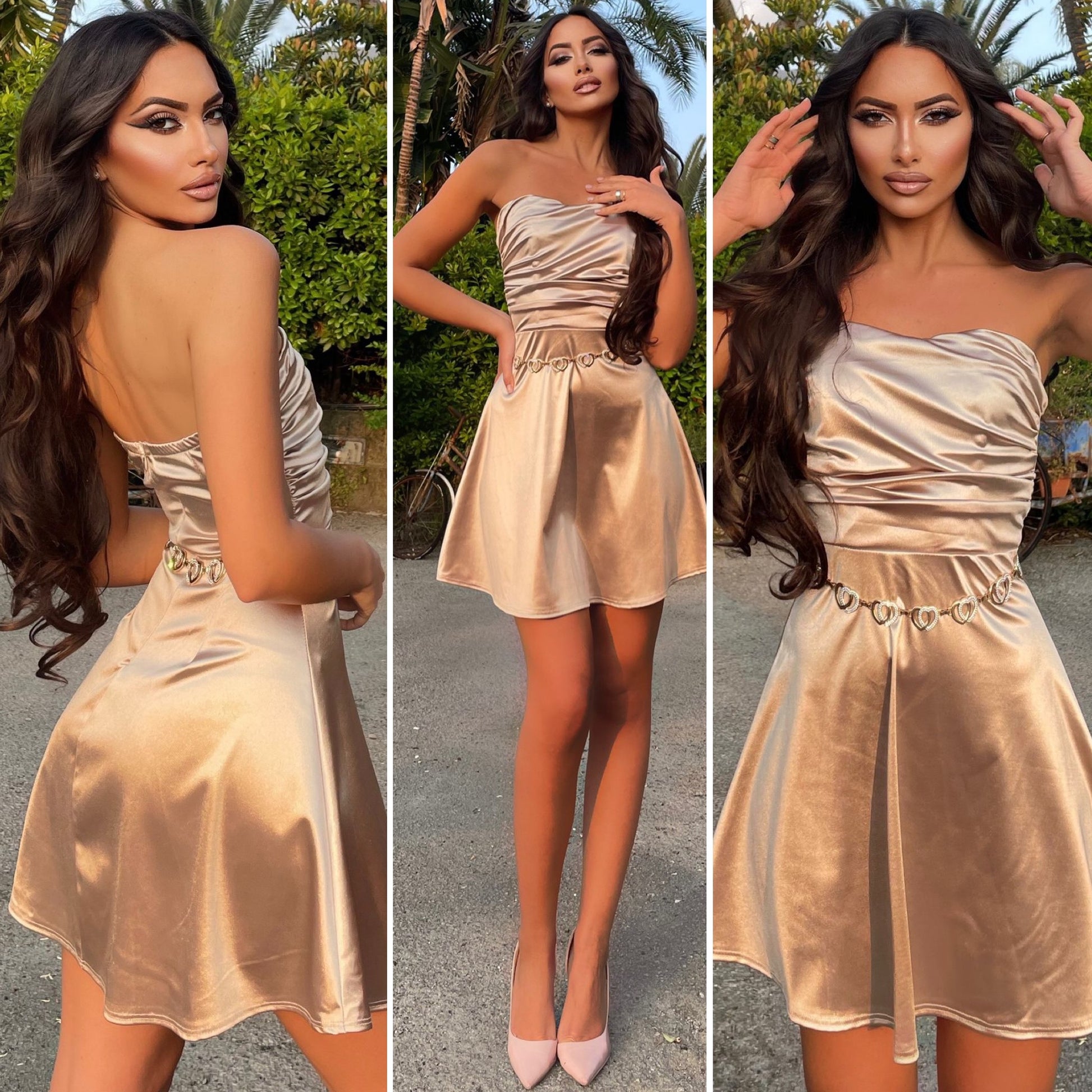 Abito in raso corto gold - R.a. Boutique 