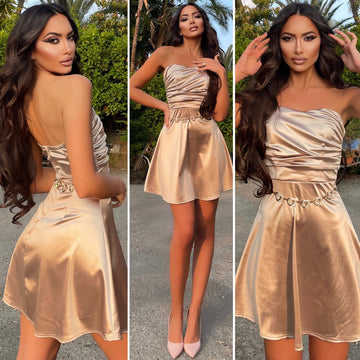 Abito in raso corto gold - R.a. Boutique 