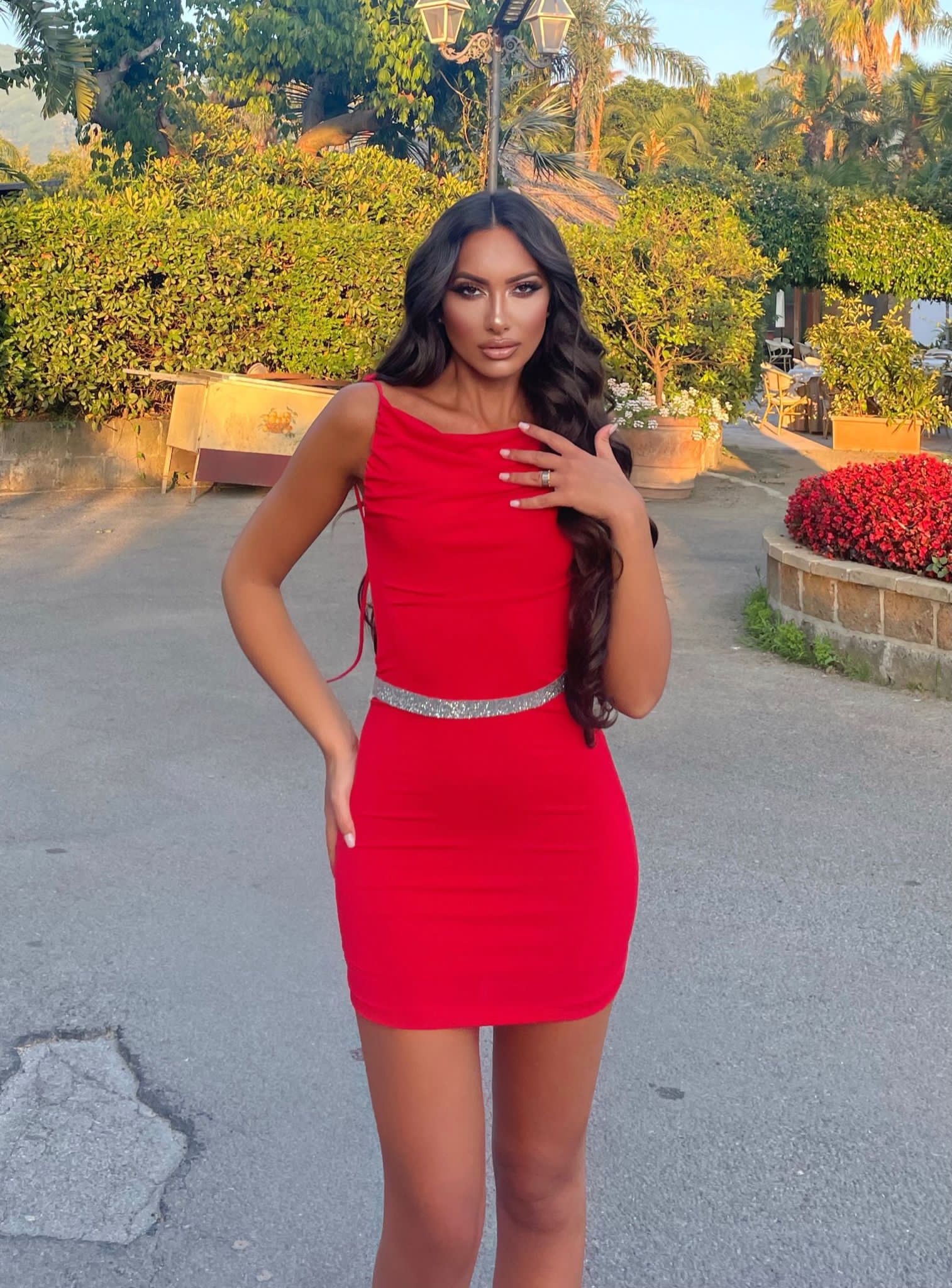 red push up dress Sexy Red Satin Push Up Dress with High Slit, -Size